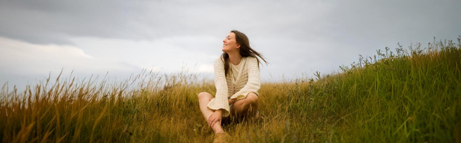A person taking a mindfulness assessment on a tablet to evaluate stress and emotional well-being.