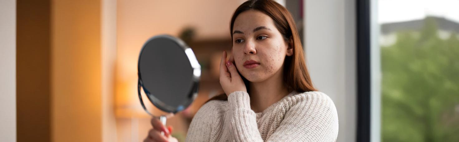 A dermatologist performing laser therapy on a patient’s face to treat acne and scars.