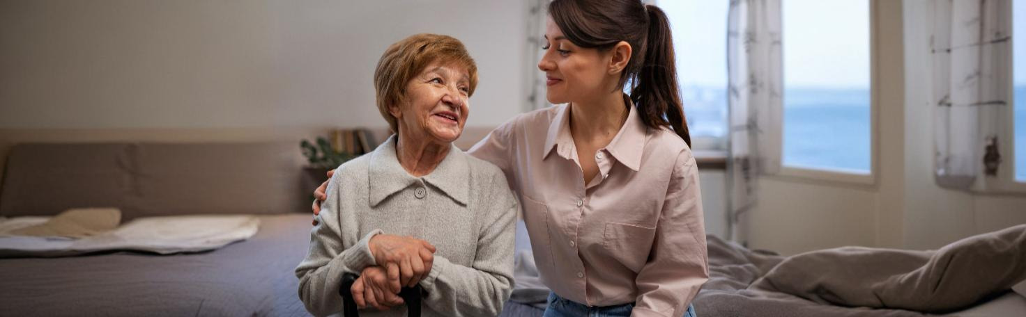 A caregiver completes the Zarit Burden Interview questionnaire to assess stress levels and identify the need for support resources.